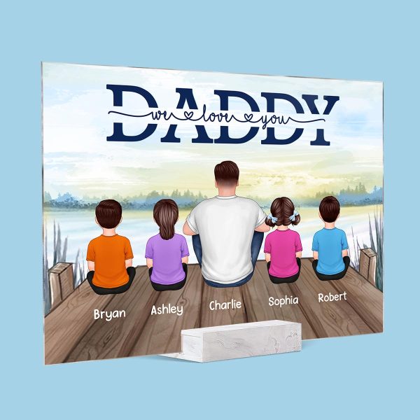 Dad And Kids Sitting Back View Lake Personalized Rectangle Acrylic Plaque For Discount - Image 2