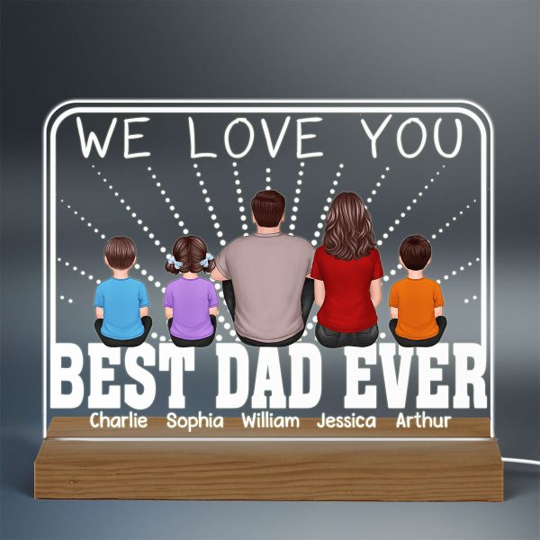 Best Dad Ever Back View Man Kids Dog Cat Personalized Rectangle Custom Shaped Acrylic Plaque With Warm LED Night Light Online - Image 3