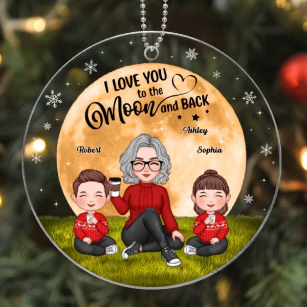 Grandma Cute Grandkids Sitting In Moon Light Personalized Acrylic Ornament For Discount - Image 5