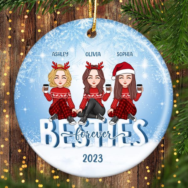 Cute Besties Sisters Sitting On Iced Text Personalized Circle Ornament For Cheap - Image 2