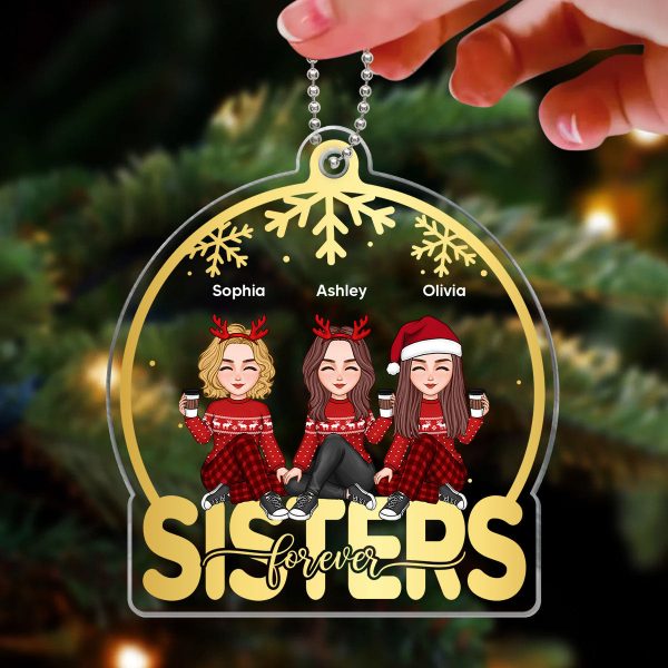 Golden Besties Sisters On Text Snow Globe Personalized Acrylic Ornament For Cheap - Image 3