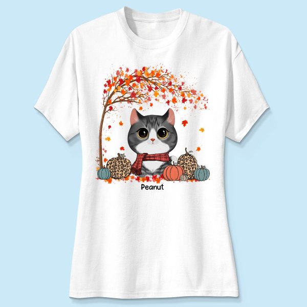 Fall Season Watercolor Cute Cats Under Tree Personalized Shirt Sale - Image 4