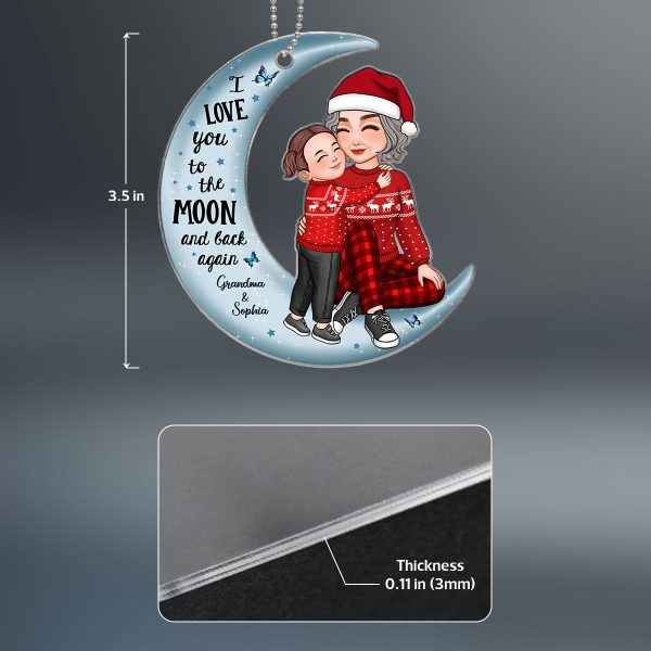 Cute Grandkid Hugging Sitting Grandma On Moon Personalized Acrylic Ornament Discount - Image 4