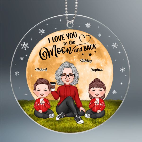 Grandma Cute Grandkids Sitting In Moon Light Personalized Acrylic Ornament For Discount - Image 2