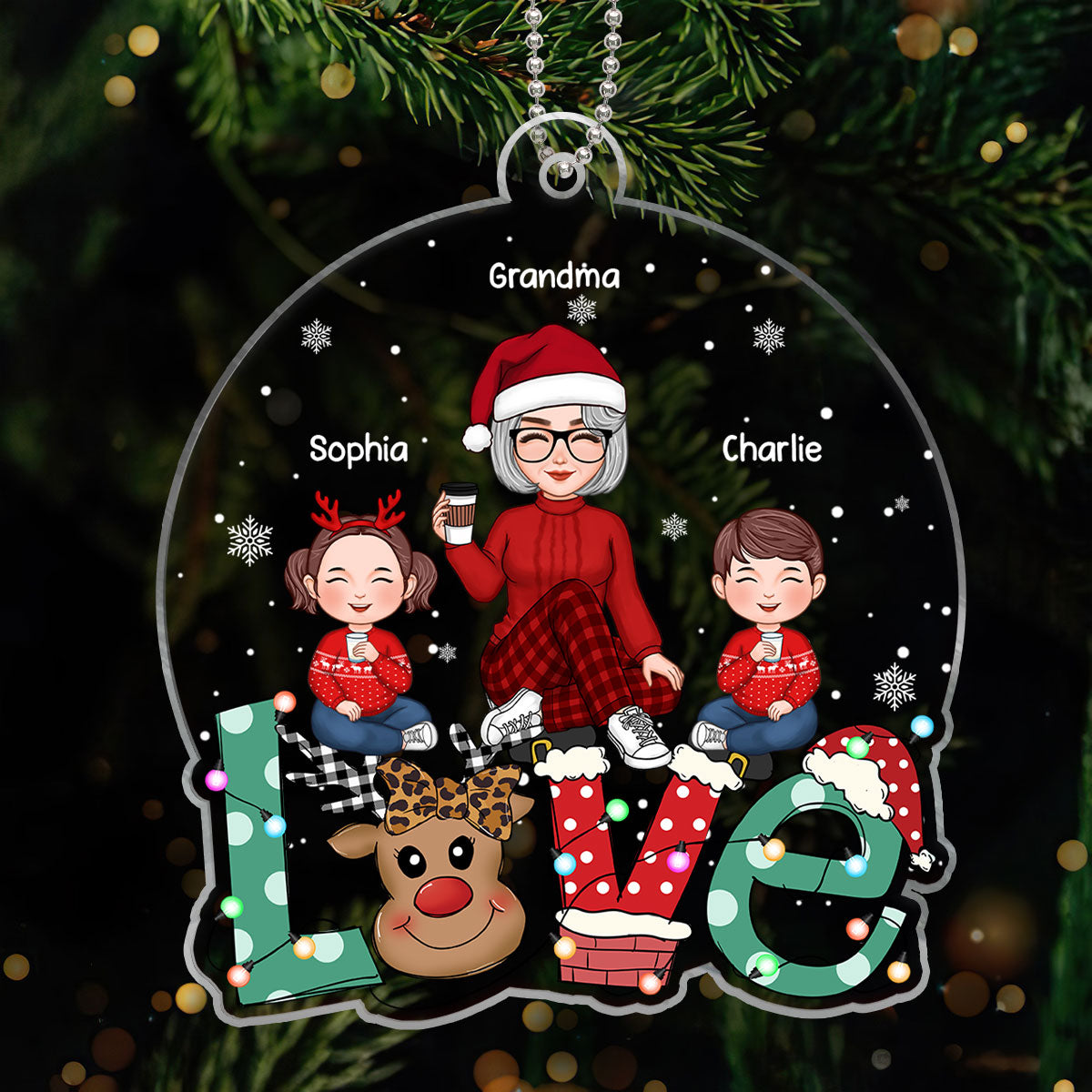 Grandma Mom Kids Sitting On Cute LOVE Christmas Gift Personalized Acrylic Ornament Online