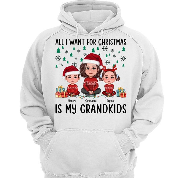 All I Want For Christmas Is My Grandkids Green Snow Flake Pine Tree Personalized Shirt Cheap - Image 3