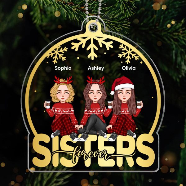 Golden Besties Sisters On Text Snow Globe Personalized Acrylic Ornament For Cheap