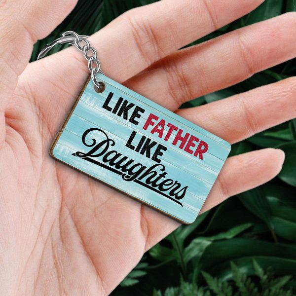 Like Father Like Daughter Blue Background Personalized Wooden Keychain Online - Image 2