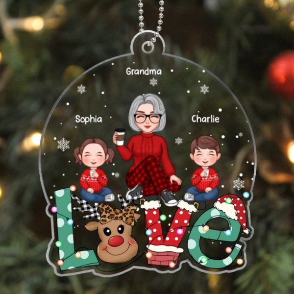 Grandma Mom Kids Sitting On Cute LOVE Christmas Gift Personalized Acrylic Ornament Online - Image 5