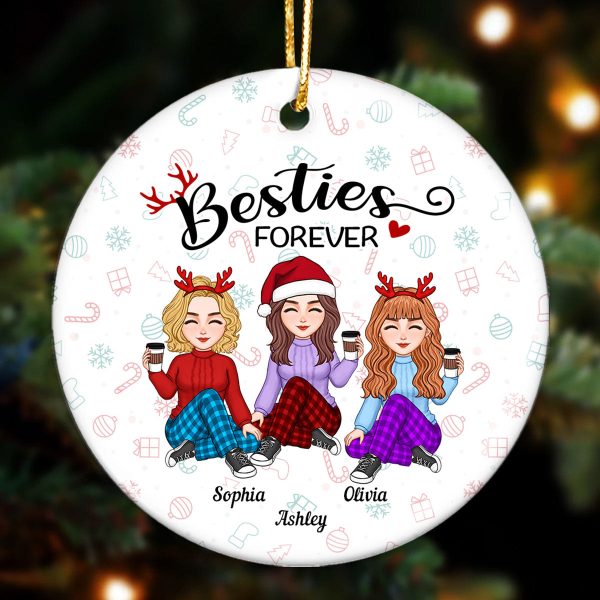 Besties Sisters Forever Christmas Colorful Cute Besties Personalized Circle Ornament For Cheap - Image 2