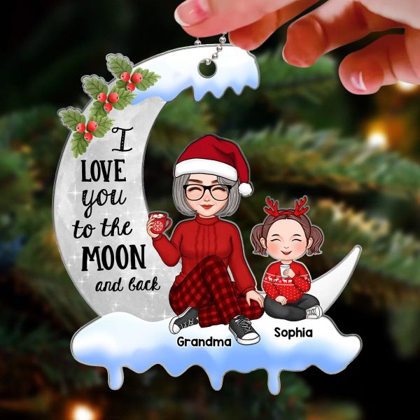 Cute Grandma Grandkids On Christmas Moon Personalized Acrylic Ornament Online Sale - Image 3