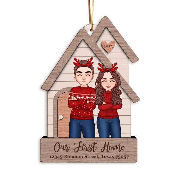 Our First Home Christmas Cool Couple Housewarming Gift Personalized Wooden Ornament Sale