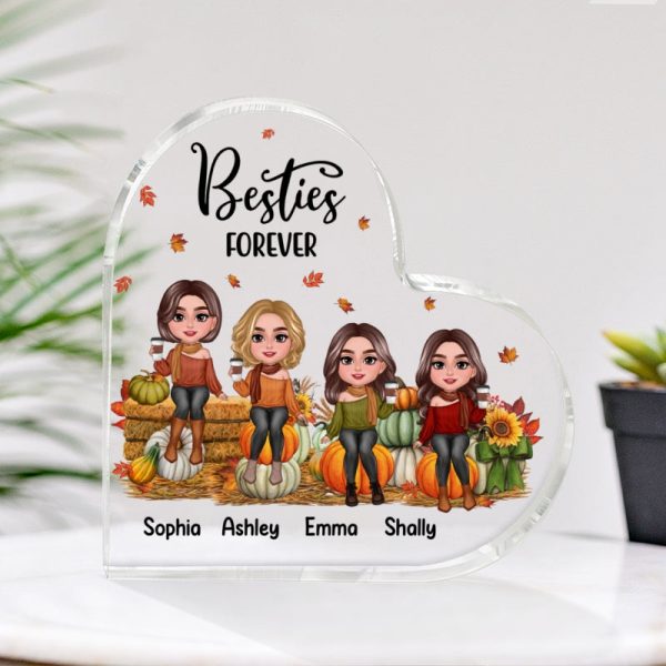Fall Season Best Friends Sisters Sitting On Pumpkins Personalized Acrylic Heart Plaque For Sale - Image 4