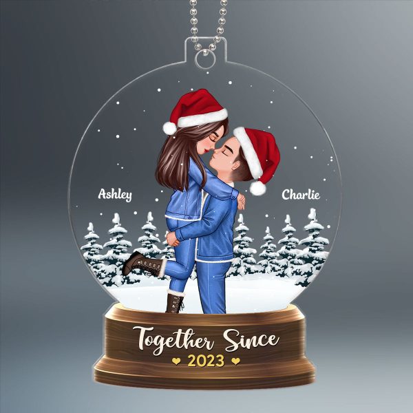 Couple Hugging In Christmas Night Snow Globe Personalized Acrylic Ornament Online Hot Sale - Image 2