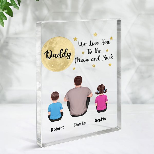 Back View Man Sitting With Kids Dogs Cats Dad We Love You To The Moon And Back Personalized Vertical Rectangle Acrylic Block Plaque Online Hot Sale - Image 3