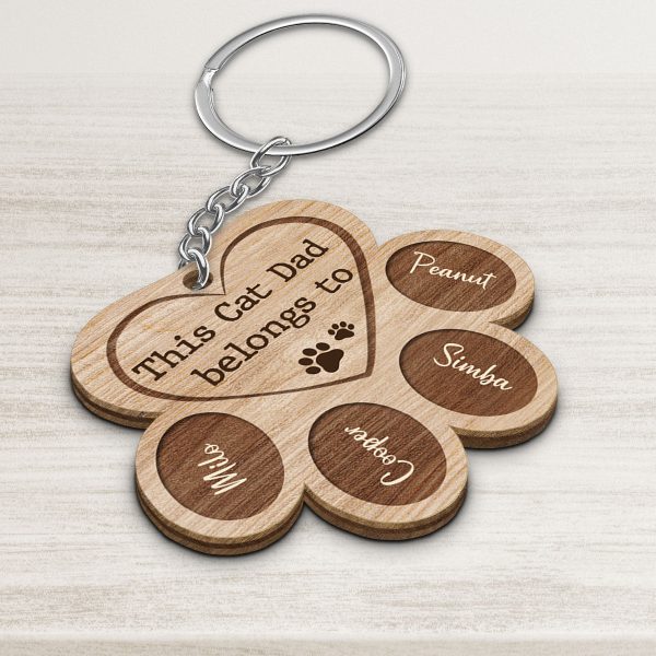 This Cat Dad Belongs To Paw Shape Personalized Wooden Keychain Hot on Sale - Image 3