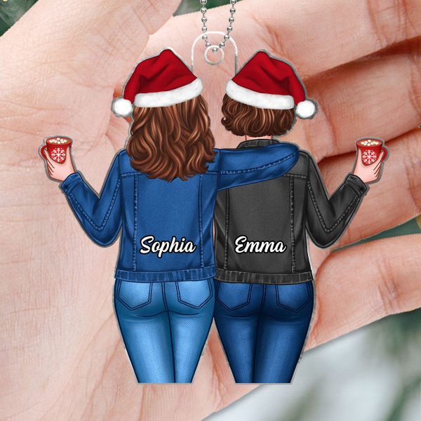 Back View Besties Christmas Gift For Best Friends Personalized Acrylic Ornament Online Sale - Image 3