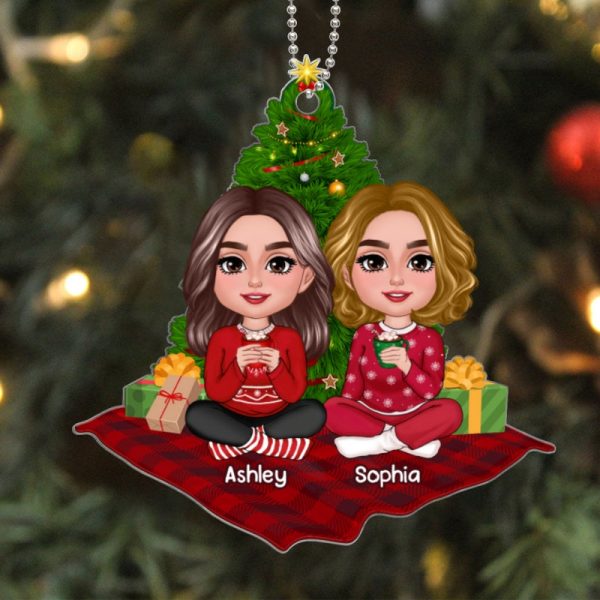 Doll Besties Sisters Sitting On Checkered Pattern Carpet Personalized Acrylic Ornament Online Hot Sale - Image 5
