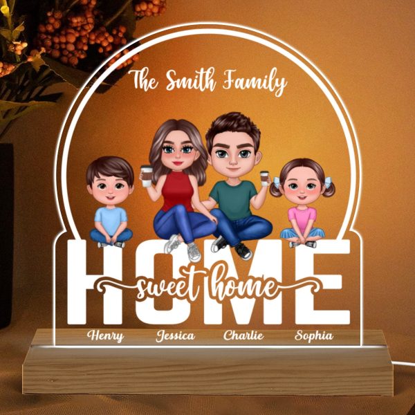 Home Sweet Home Family Couple & Kids Personalized Custom Shape Acrylic Plaque With Warm LED Night Light on Sale - Image 4