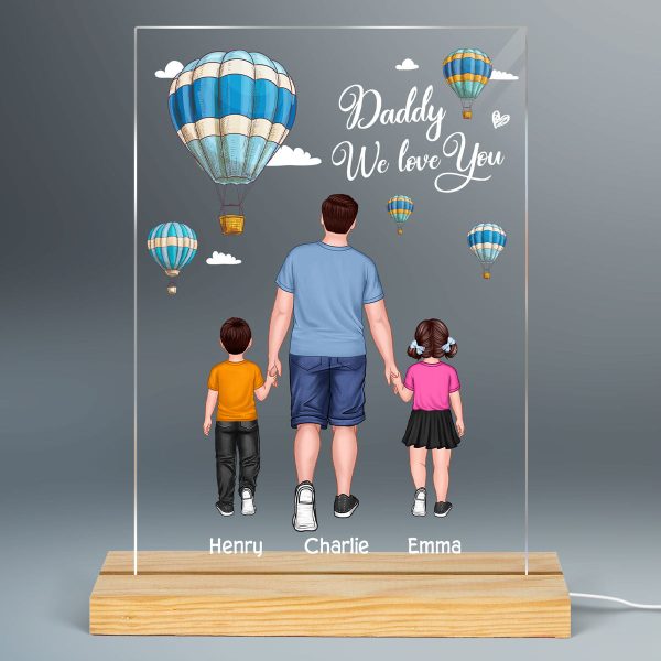 Air Balloons Dad We Love You Back View Dad And Kids Walking Personalized Rectangle Acrylic Plaque LED Night Light Discount - Image 2
