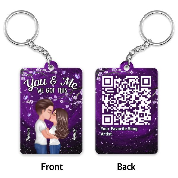 Purple Flowers Doll Couple Kissing Favorite Song QR Code Personalized Acrylic Keychain Discount - Image 4