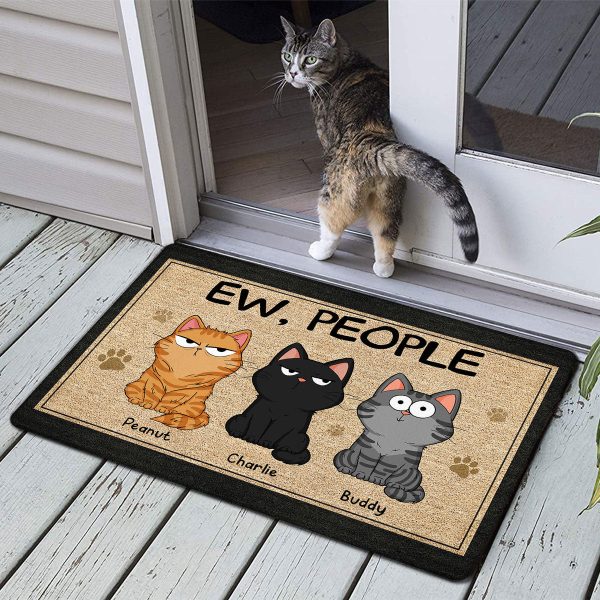 Ew People Funny Fluffy Cat Expression Gift For Cat Lover Personalized Doormat Online Sale - Image 2