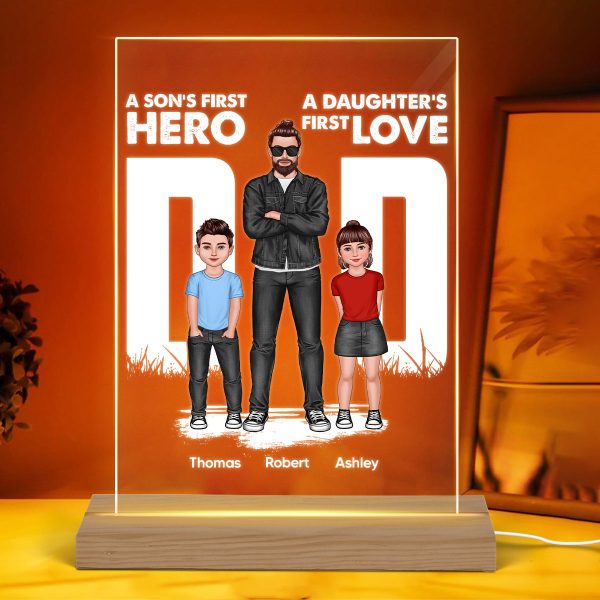 Dad Son First Hero Daughter First Love Standing Front View Personalized Rectangle Acrylic LED Night Light Hot on Sale - Image 3