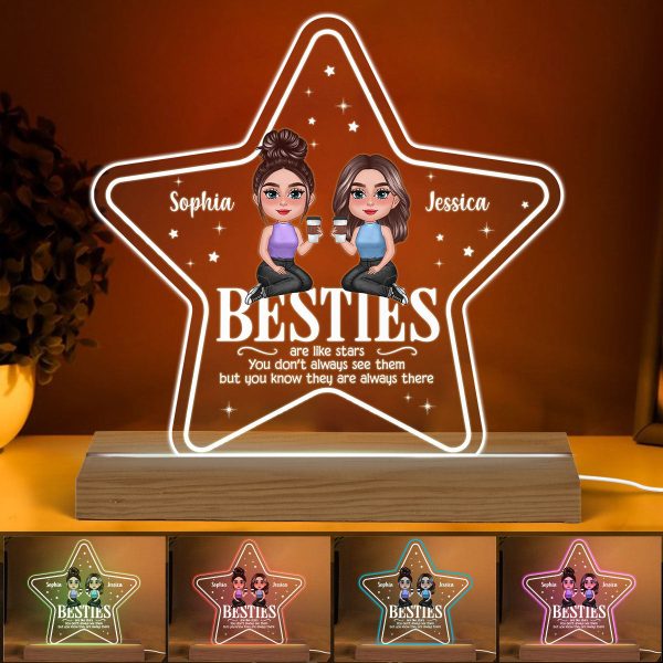 Besties Sisters Are Like Stars Personalized Acrylic Custom Shape LED Night Light For Sale