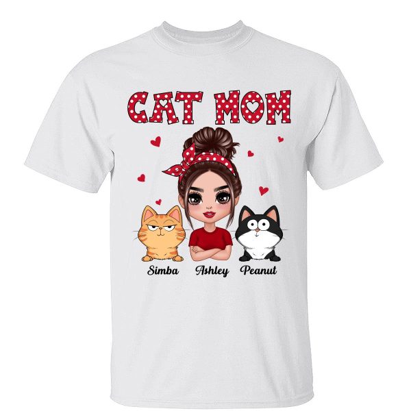 Polka Dot Pattern Doll Cat Mom Funny Cat Expressions Personalized Shirt Sale