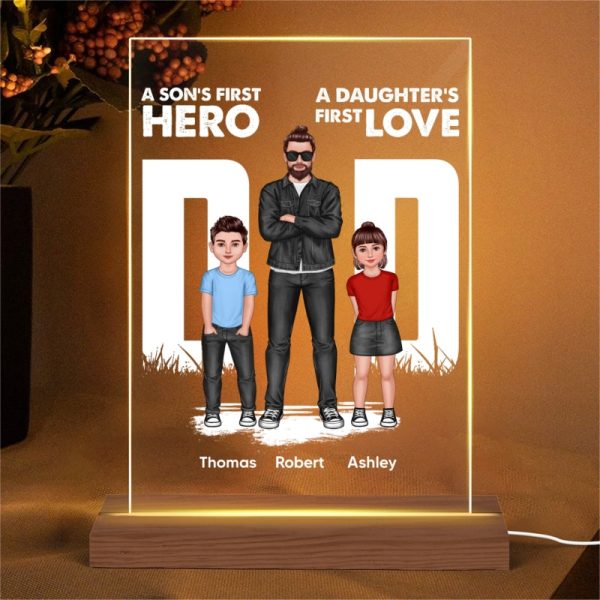 Dad Son First Hero Daughter First Love Standing Front View Personalized Rectangle Acrylic LED Night Light Hot on Sale - Image 4