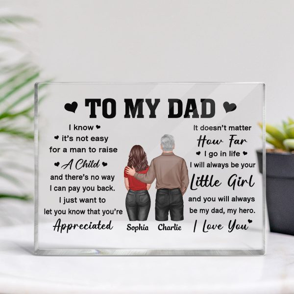 To My Dad From Daughter Son Back View Dad And Daughter Son Standing Personalized Horizontal Rectangle Acrylic Block Fashion