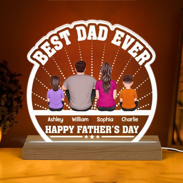 Best Dad Ever Back View Man Kids Dog Cat Personalized Custom Shaped Acrylic Plaque With Warm LED Night Light For Sale
