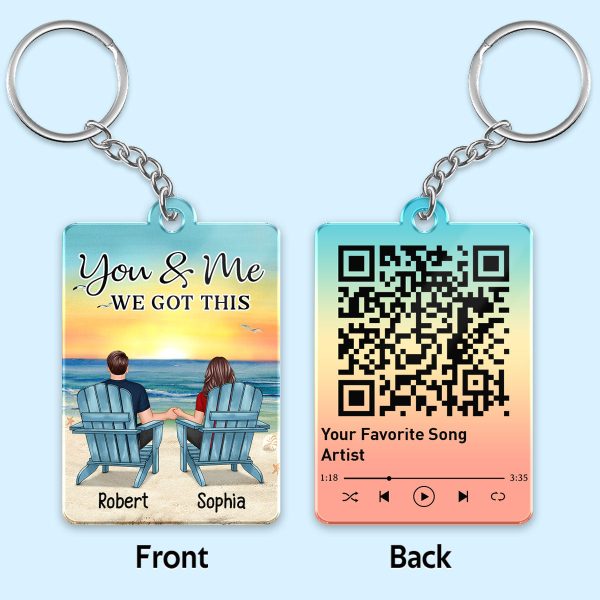 Couple Back View At Beach Favorite Song Scannable QR Code Personalized Acrylic Keychain Sale