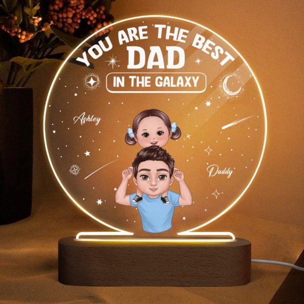 Doll Dad And Kids Piggyback Best Dad In The Galaxy Personalized Personalized Circle Acrylic Plaque LED Night Light Online - Image 4