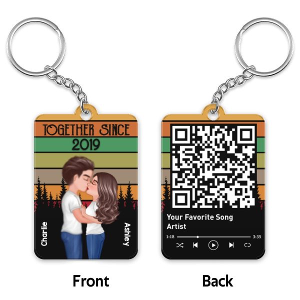 Retro Forest Doll Couple Kissing Favorite Song QR Code Personalized Acrylic Keychain Online - Image 4