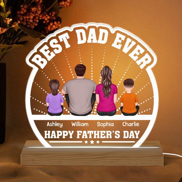 Best Dad Ever Back View Man Kids Dog Cat Personalized Custom Shaped Acrylic Plaque With Warm LED Night Light For Sale - Image 2