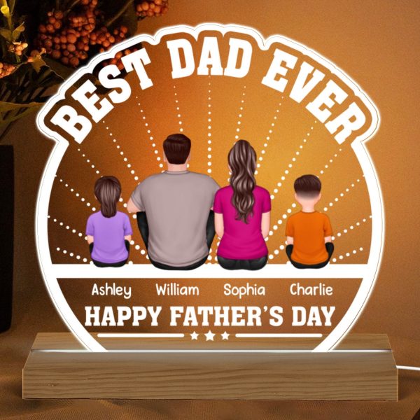Best Dad Ever Back View Man Kids Dog Cat Personalized Custom Shaped Acrylic Plaque With Warm LED Night Light For Sale - Image 4