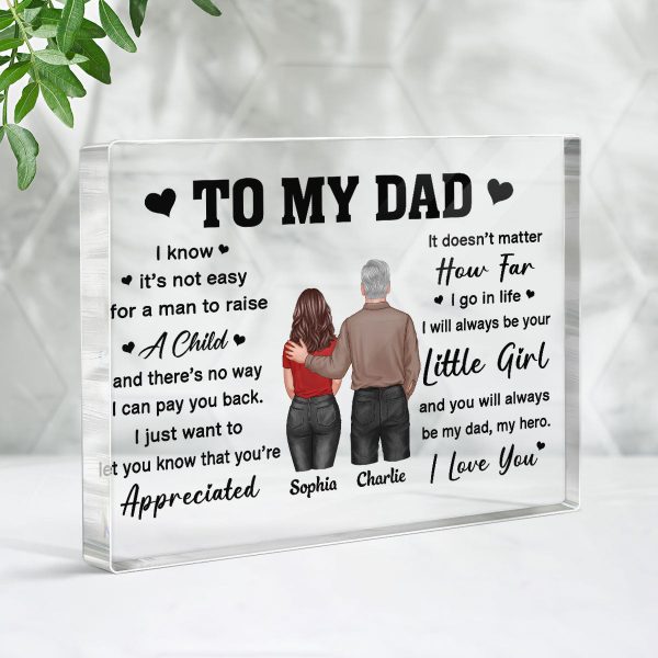 To My Dad From Daughter Son Back View Dad And Daughter Son Standing Personalized Horizontal Rectangle Acrylic Block Fashion - Image 3