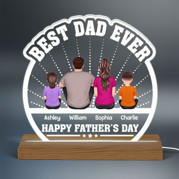 Best Dad Ever Back View Man Kids Dog Cat Personalized Custom Shaped Acrylic Plaque With Warm LED Night Light For Sale - Image 3