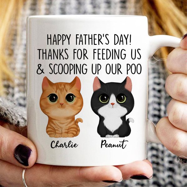 Happy Father‘s Day Thanks For Feeding Me And Scooping Up My Poo Watercolor Cute Cats Personalized Mug For Sale - Image 3
