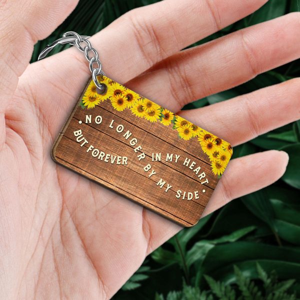 Sunflower No Longer By My Side Forever In My Heart Whole Family Memorial Remembrance Gift Personalized Wooden Keychain Online - Image 2