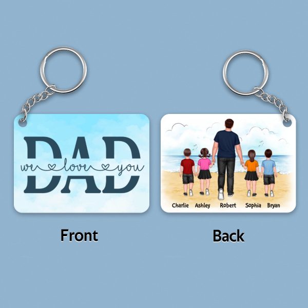 Best Dad Ever Back View Walking Dad & Kids On Beach Personalized Acrylic Keychain For Discount - Image 4