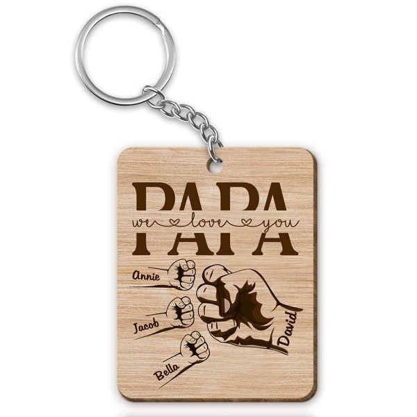 Grandpa Dad We Love You Fist Bump Personalized Wooden Keychain Online