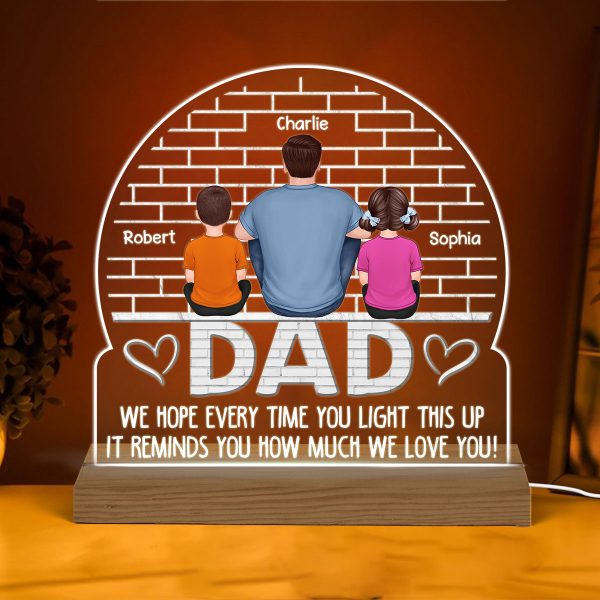 Brick Background Back View Man Kids Dog Cat We Hope Every Time You Light This Up Personalized Custom Shape Acrylic Plaque Warm LED Night Light For Cheap