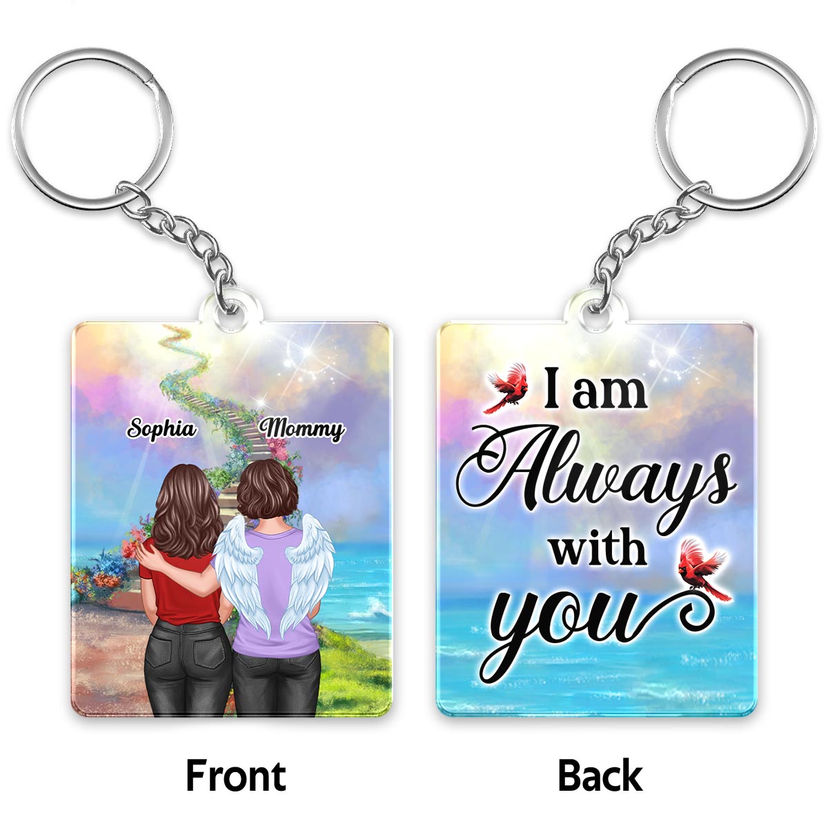 Stairs To Heaven Always With You Memorial Remembrance Gift Personalized Acrylic Keychain Fashion