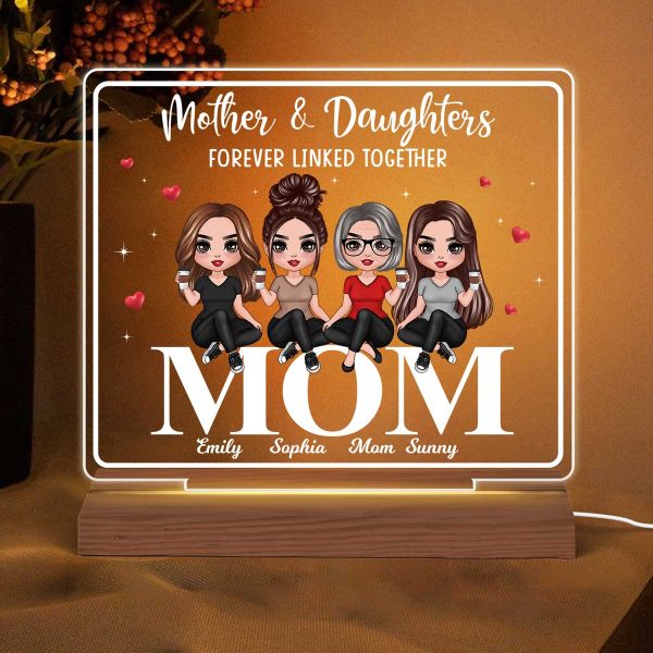 Doll Mom And Daughters Sitting On Words Personalized Custom Shape Acrylic Plaque LED Night Light For Cheap - Image 2