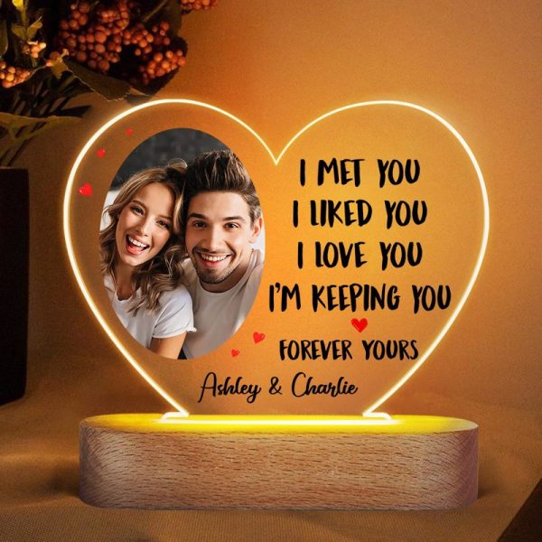 Couple Photo I Met You Gift For Him For Her Personalized Acrylic Heart Plaque LED Night Light Supply