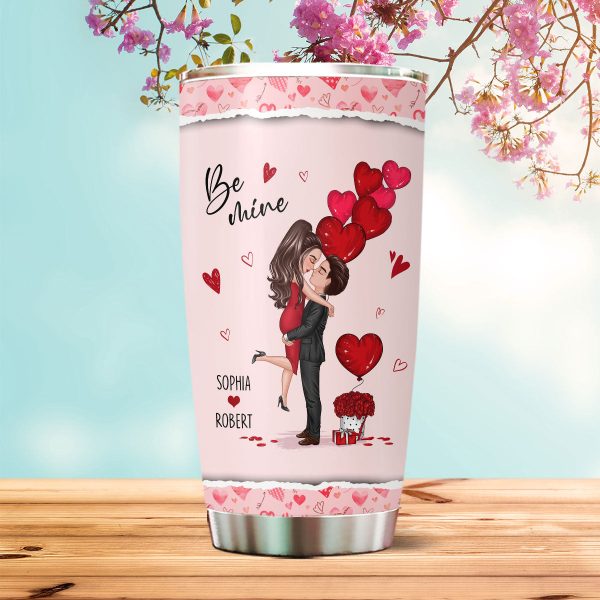 Be Mine Doll Couple Hugging Kissing Personalized Tumbler - Gift For Him Gift For Her For Sale