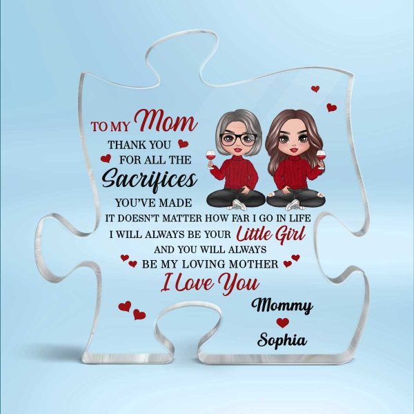 To My Mom Doll Mom And Daughter Sitting Gift For Mom Personalized Puzzle Acrylic Plaque Online now - Image 2