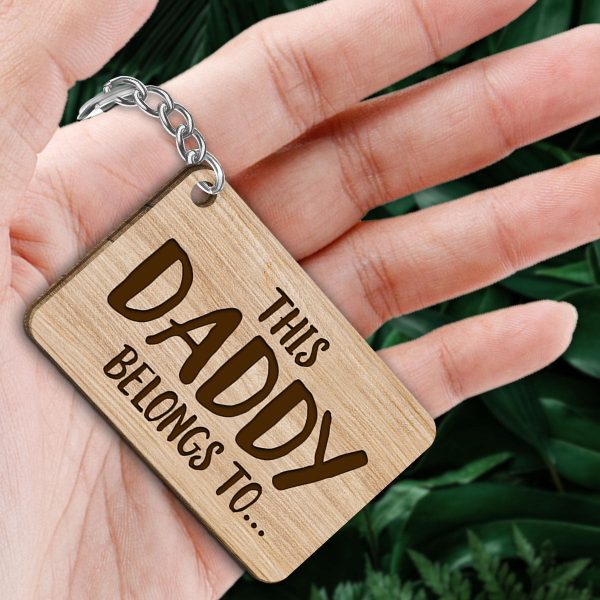 This Daddy Belongs To Cute Sitting Doll Kids Personalized Wooden Keychain Online Sale - Image 2